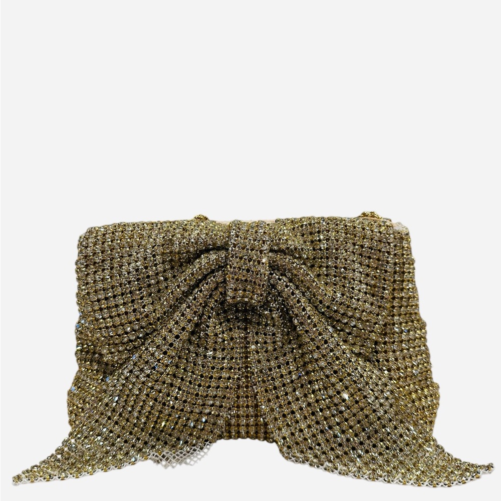 Loeffler Randall Jolene Gold Diamanté Bow Clutch - Picture 3 of 13